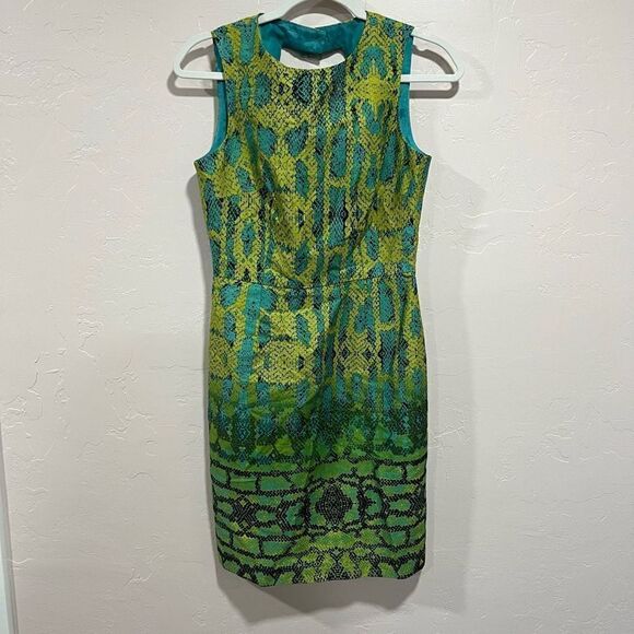 Muse Women's Cotton SL Dress Blue Green Reptile Print w/ Cutout Back - Picture 1 of 5